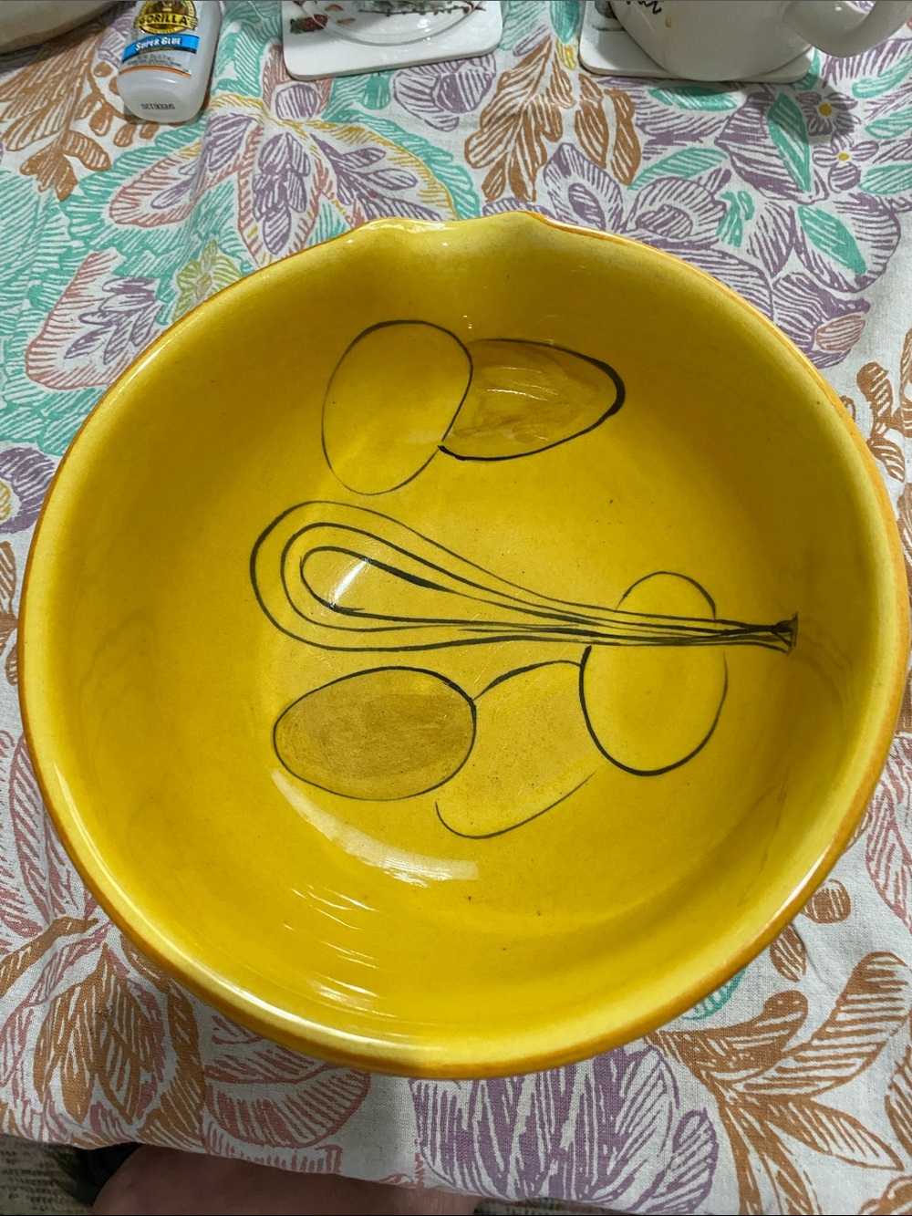 Los Angeles Potteries #651, Yellow Mixing Bowl. Eggs & Whisk from Mid CenturyEUC